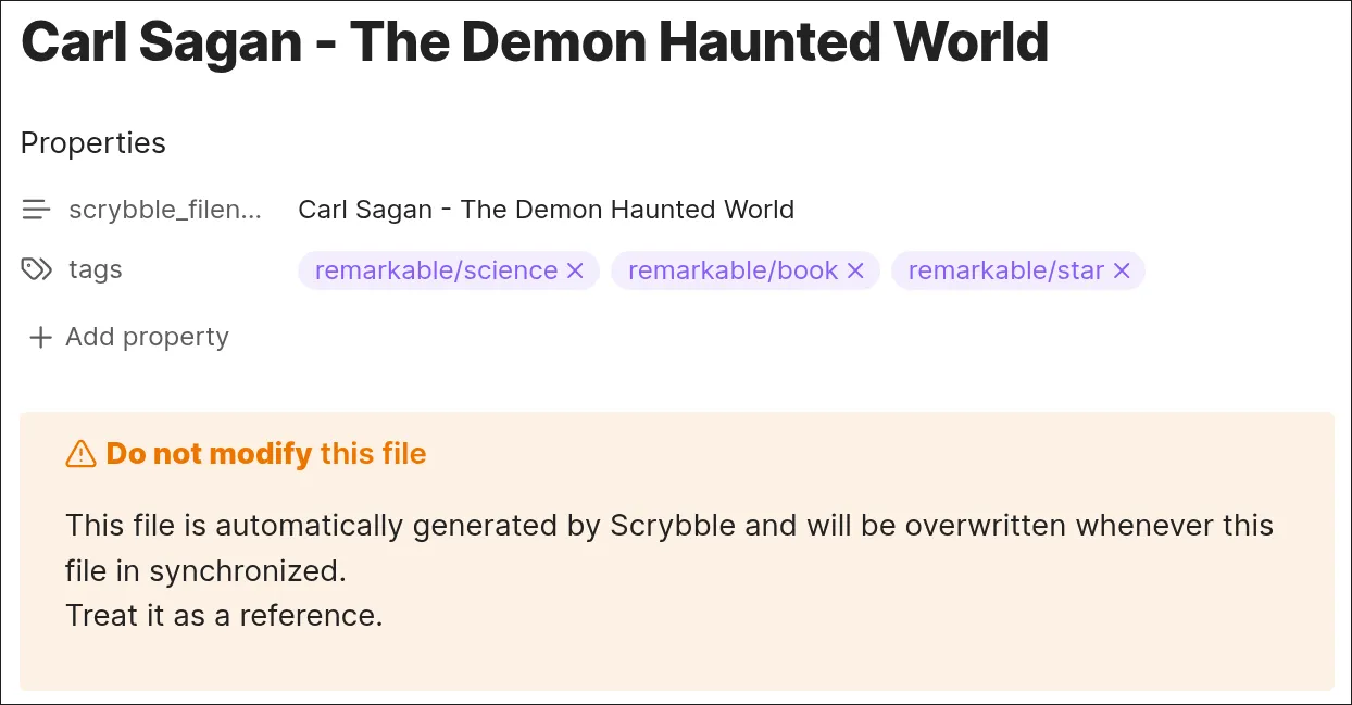 An image showcasing how tags show up in a Markdown file generated by Scrybble